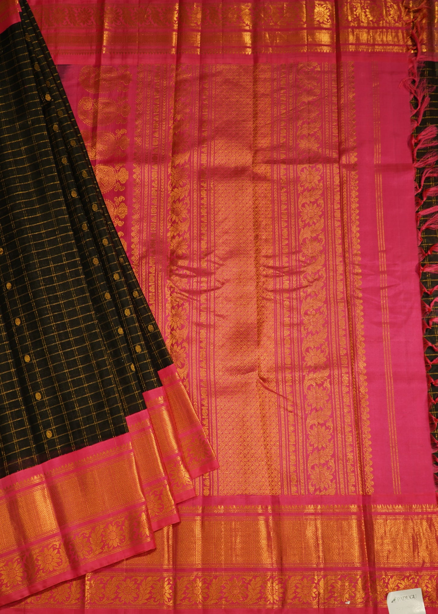 Black Gadwal all over Zari Checks Pure Silk Handloom Saree