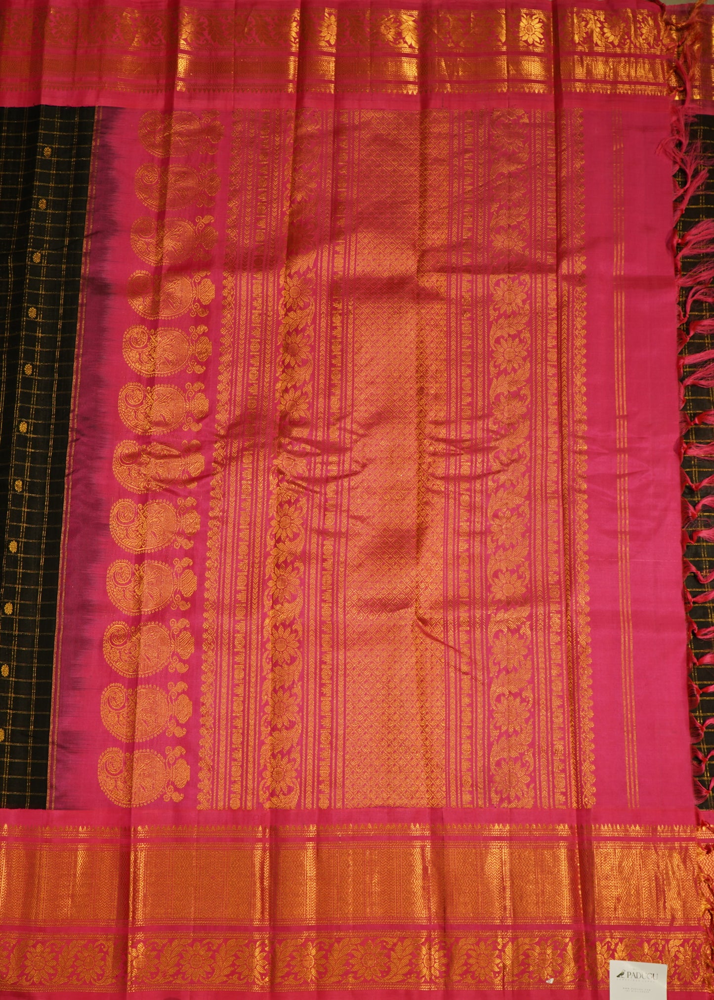 Black Gadwal all over Zari Checks Pure Silk Handloom Saree