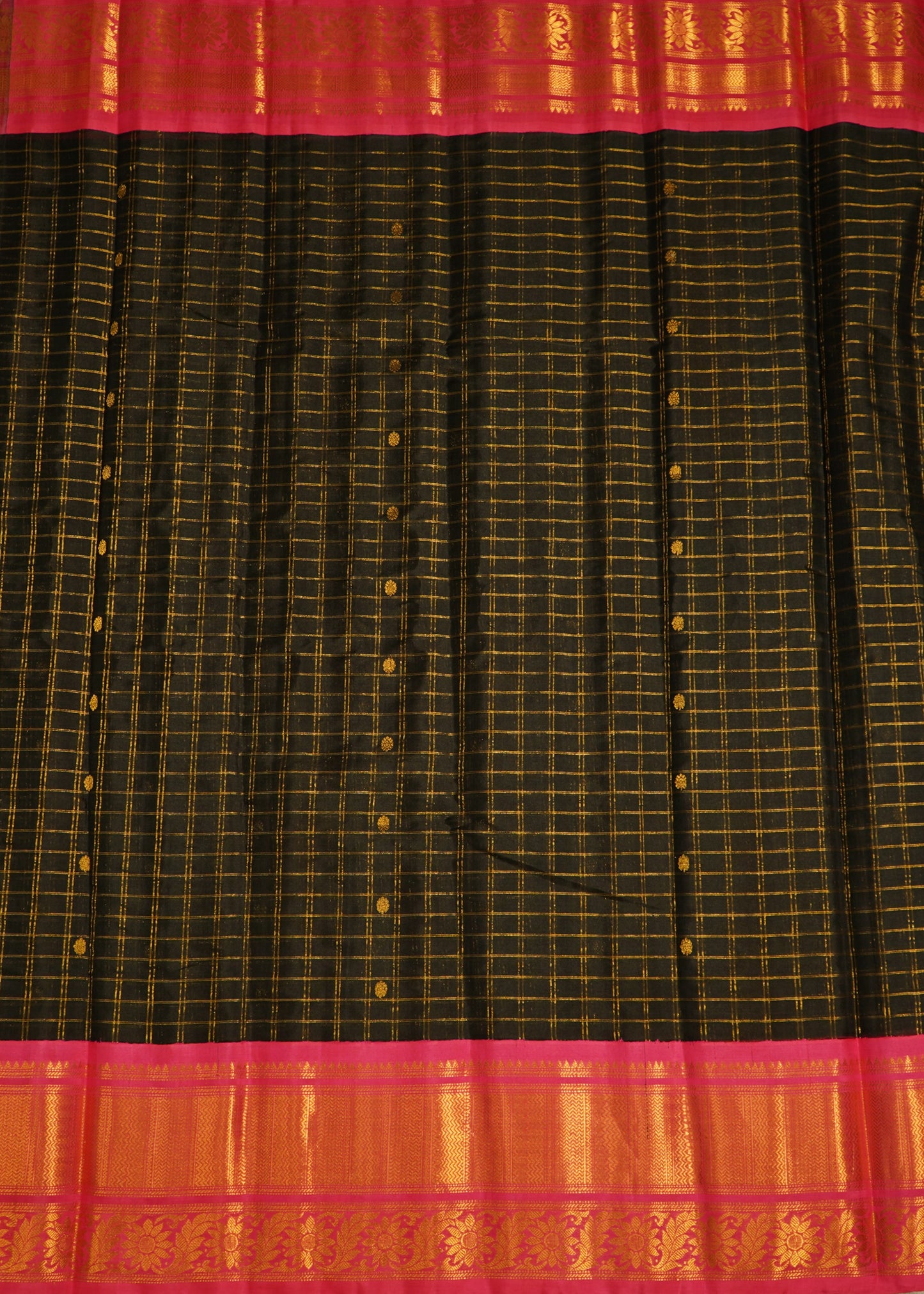 Black Gadwal all over Zari Checks Pure Silk Handloom Saree