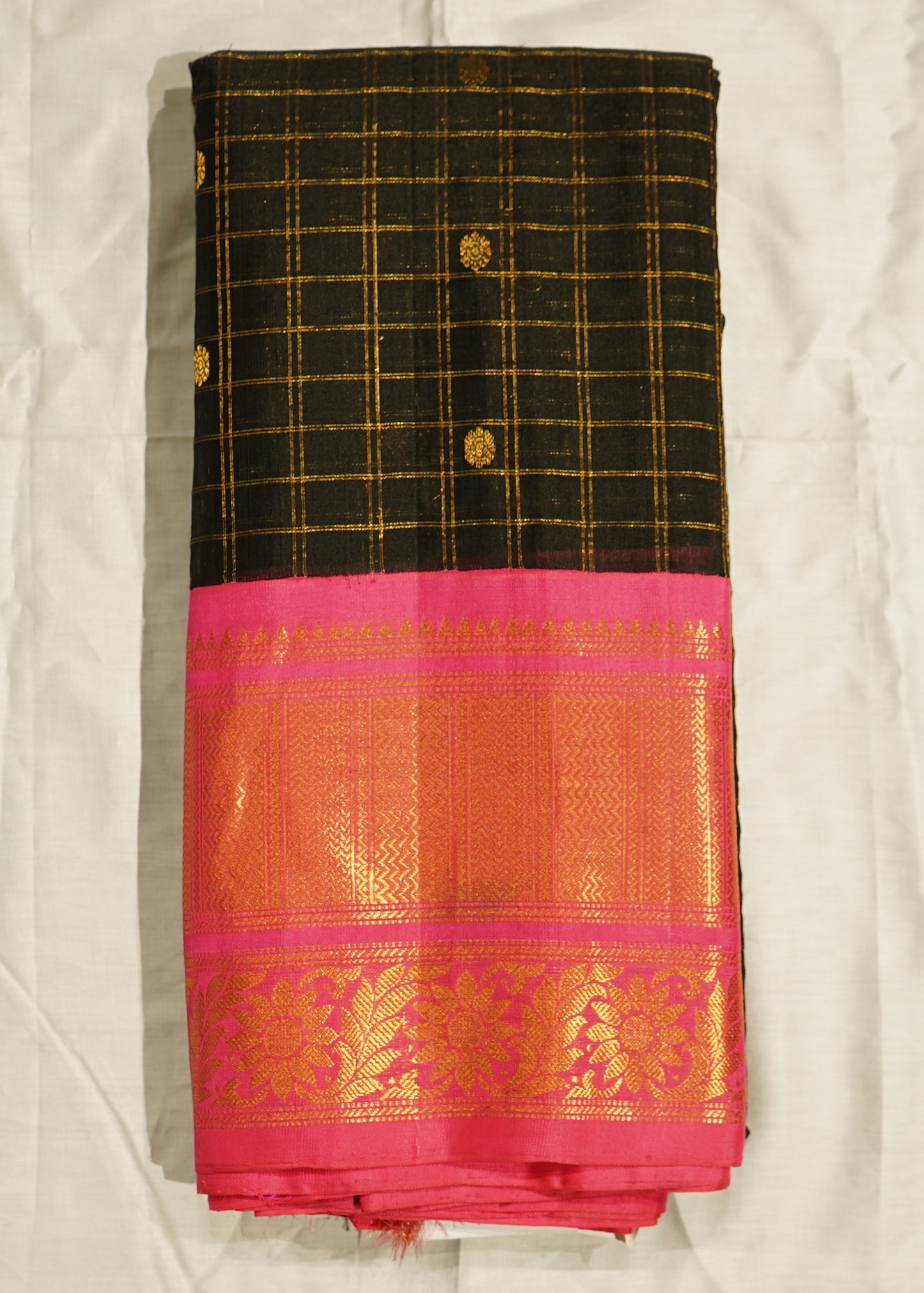 Black Gadwal all over Zari Checks Pure Silk Handloom Saree