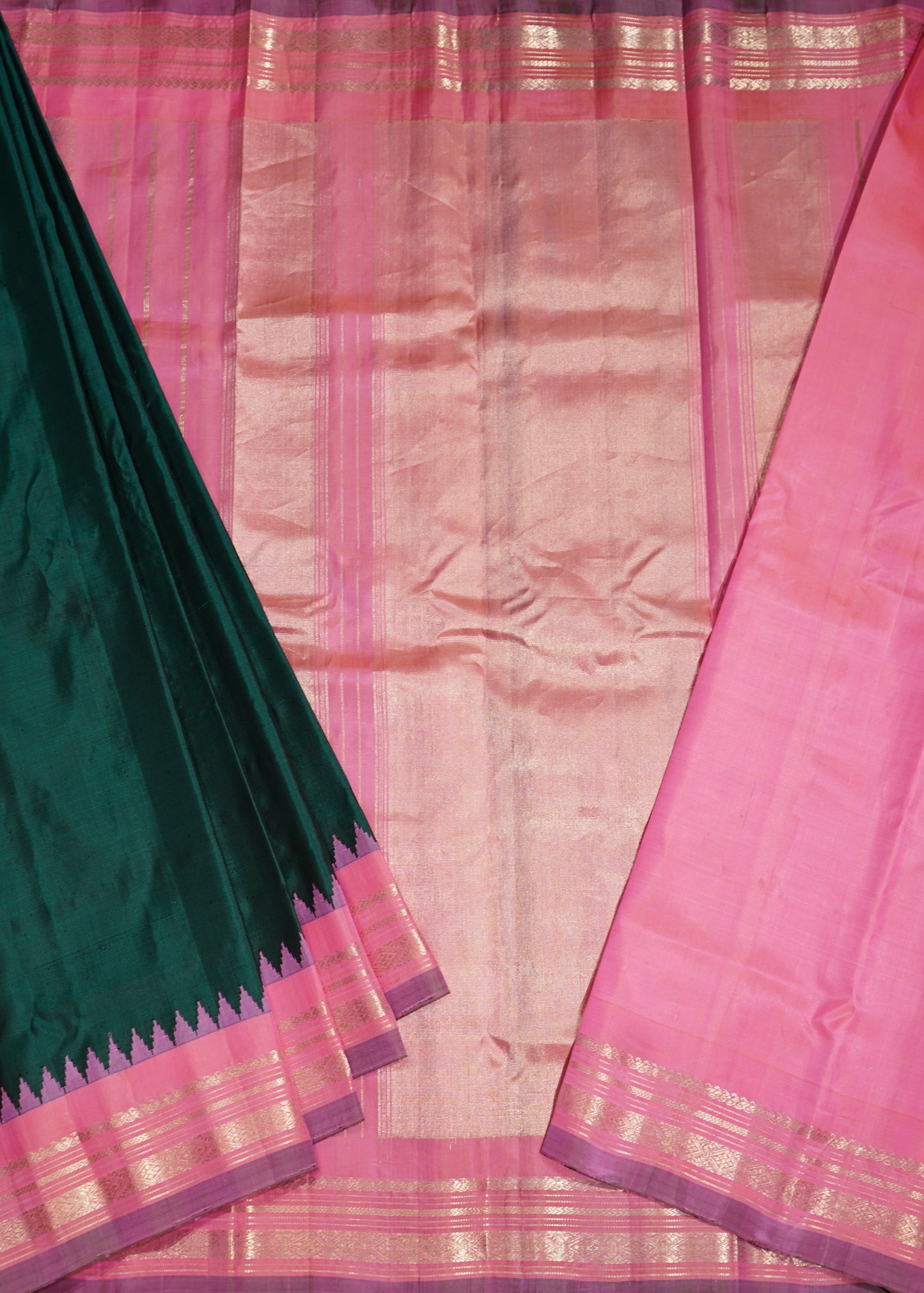 Peacock Green Gadwal Plain Pure Silk Handloom Saree