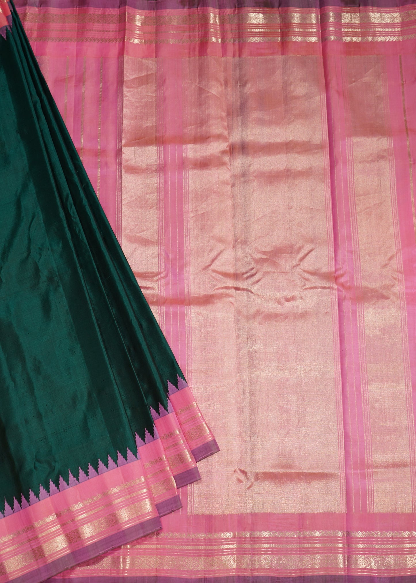 Peacock Green Gadwal Plain Pure Silk Handloom Saree