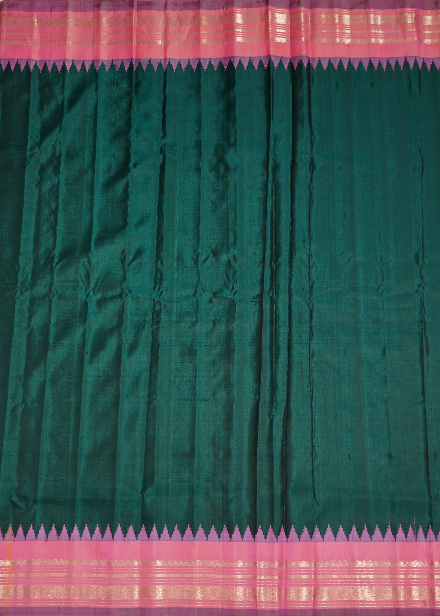 Peacock Green Gadwal Plain Pure Silk Handloom Saree