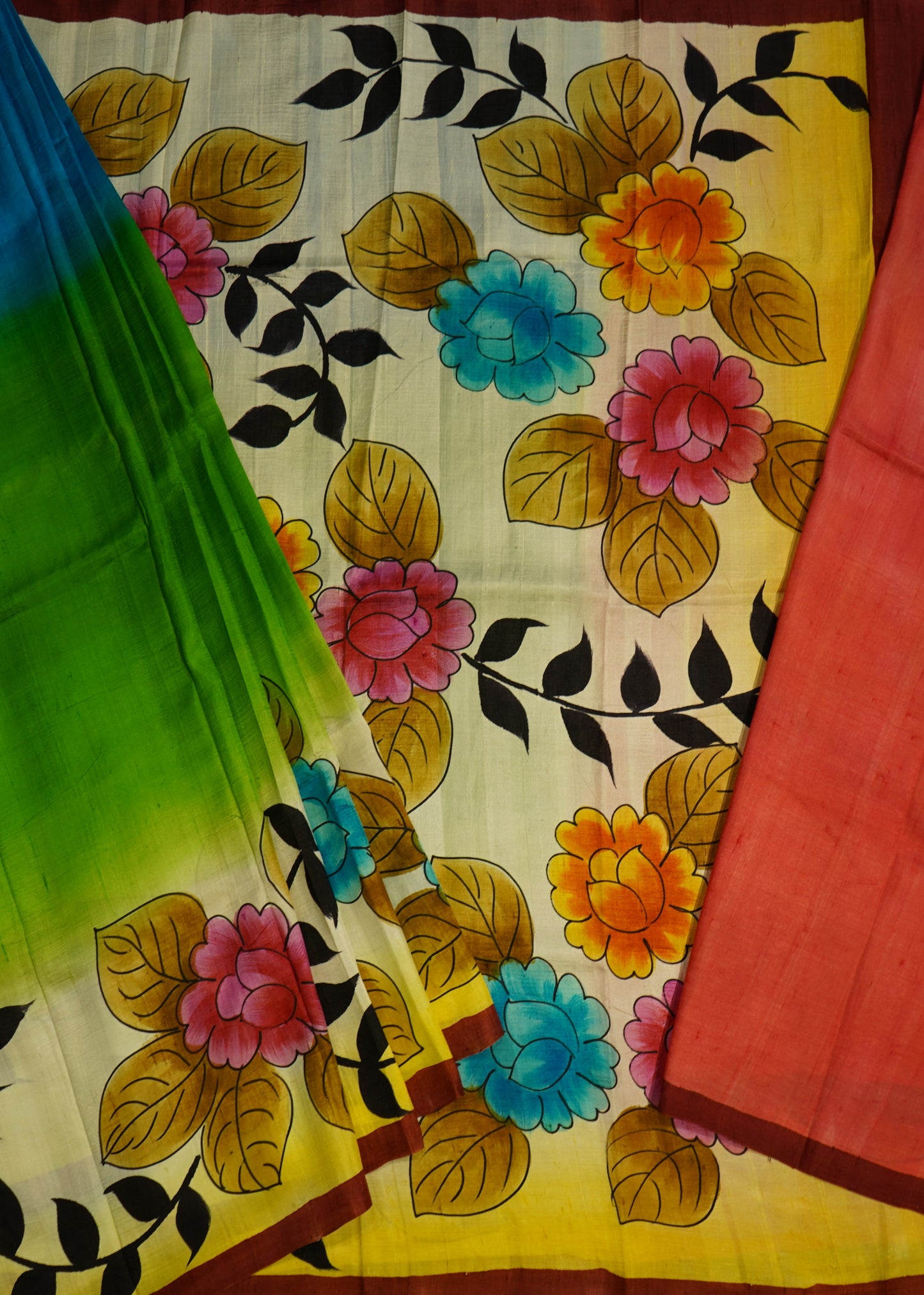 Multi Colour Bengal Tussar Silk Pure Handloom Saree