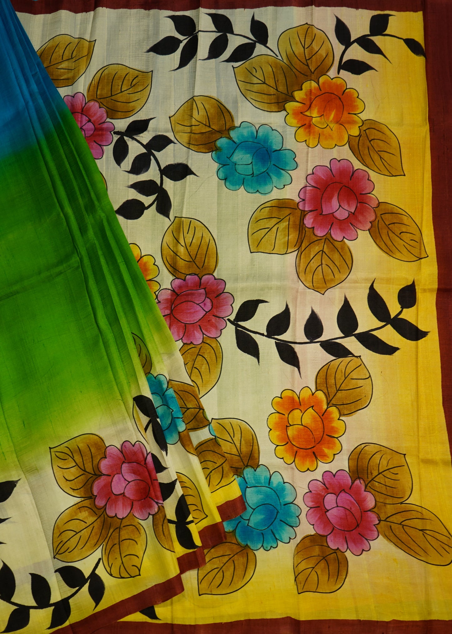 Multi Colour Bengal Tussar Silk Pure Handloom Saree