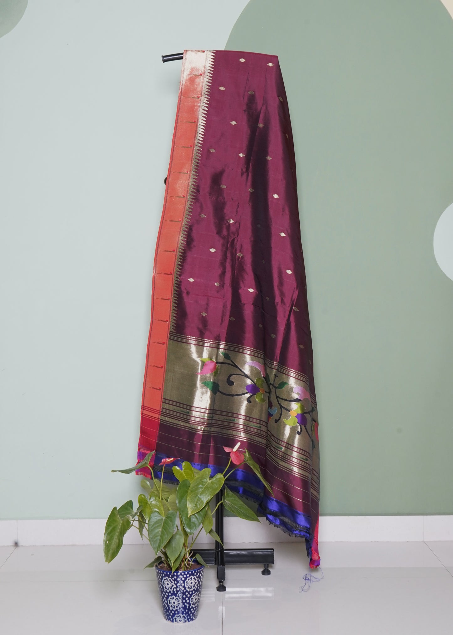 Maroon Paithani Zari Buti Pure Silk Handloom Dupatta