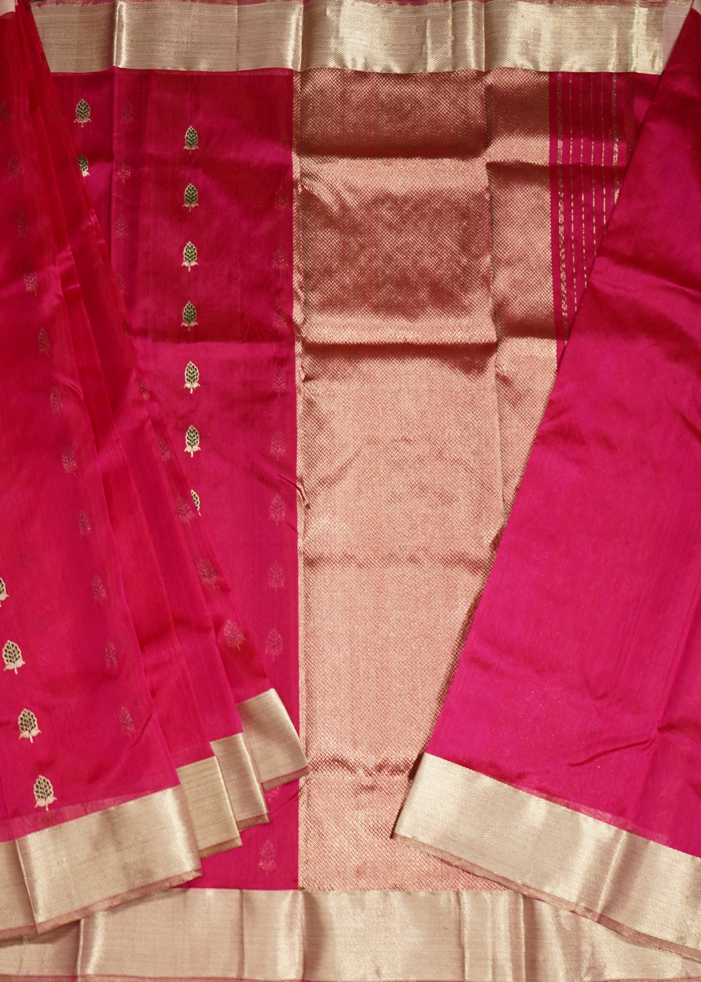 Dark Pink Chanderi Zari buti  Pure Silk Handloom Saree