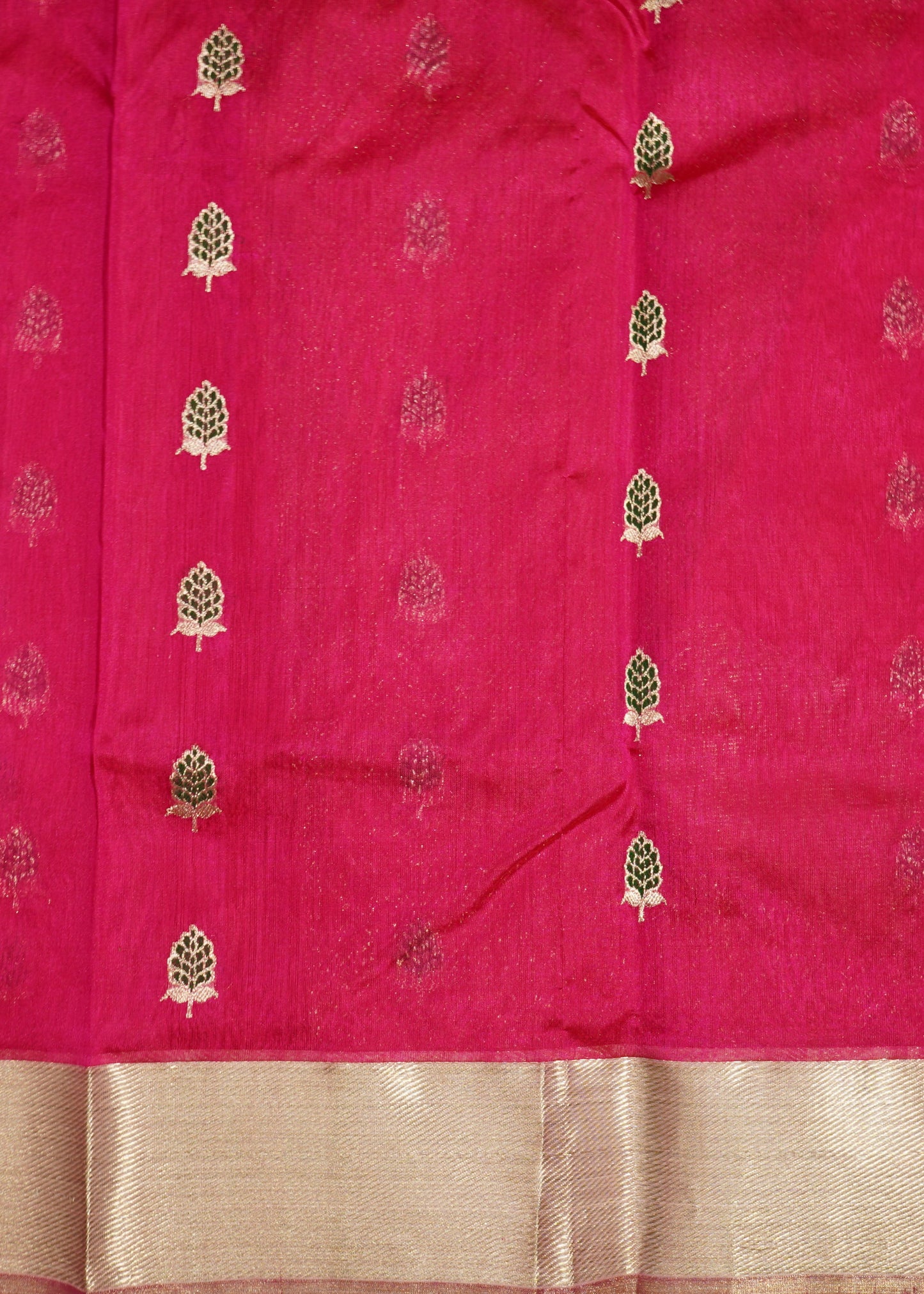 Dark Pink Chanderi Zari buti  Pure Silk Handloom Saree