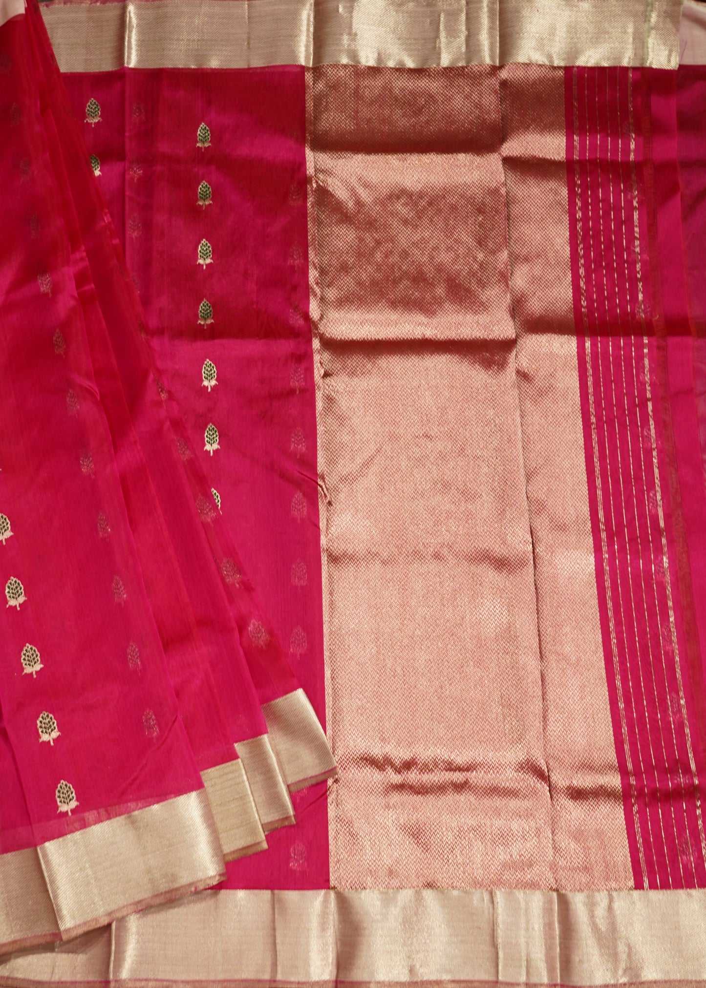 Dark Pink Chanderi Zari buti  Pure Silk Handloom Saree