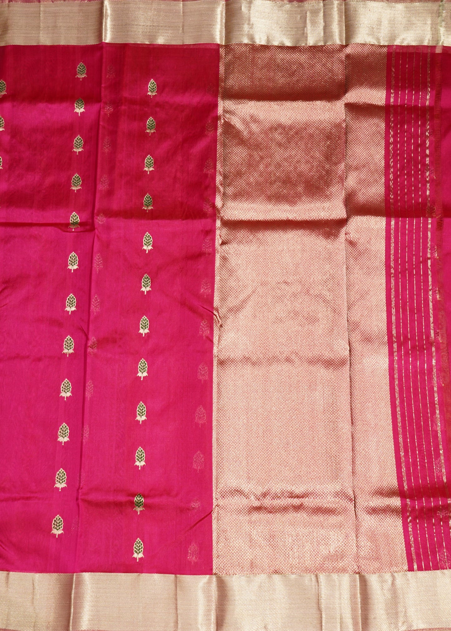 Dark Pink Chanderi Zari buti  Pure Silk Handloom Saree