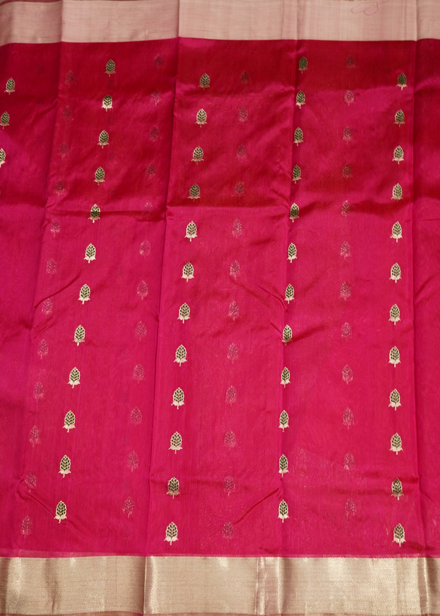 Dark Pink Chanderi Zari buti  Pure Silk Handloom Saree