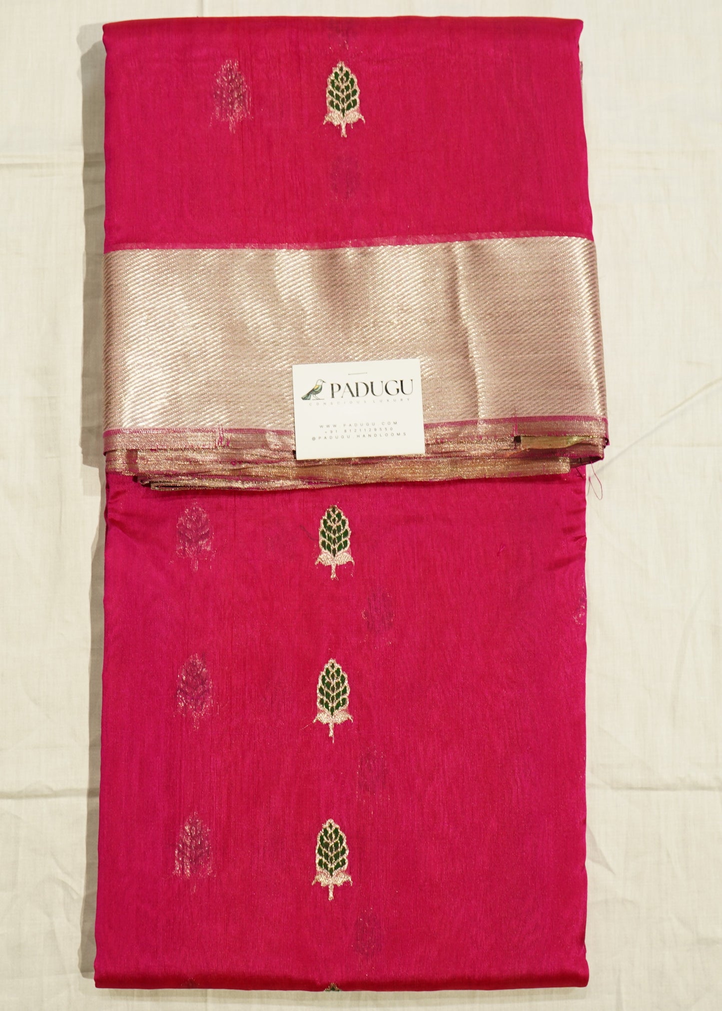 Dark Pink Chanderi Zari buti  Pure Silk Handloom Saree