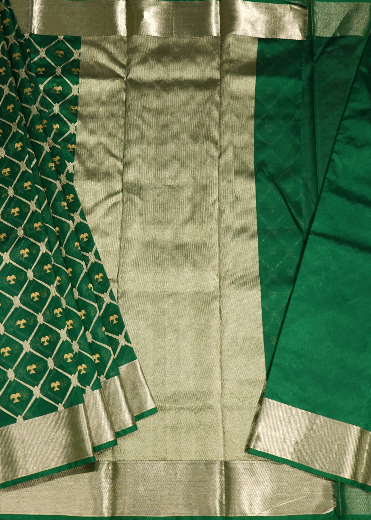 Green Chanderi All Over Zari Siver Zari Border Pure Silk Handloom Saree