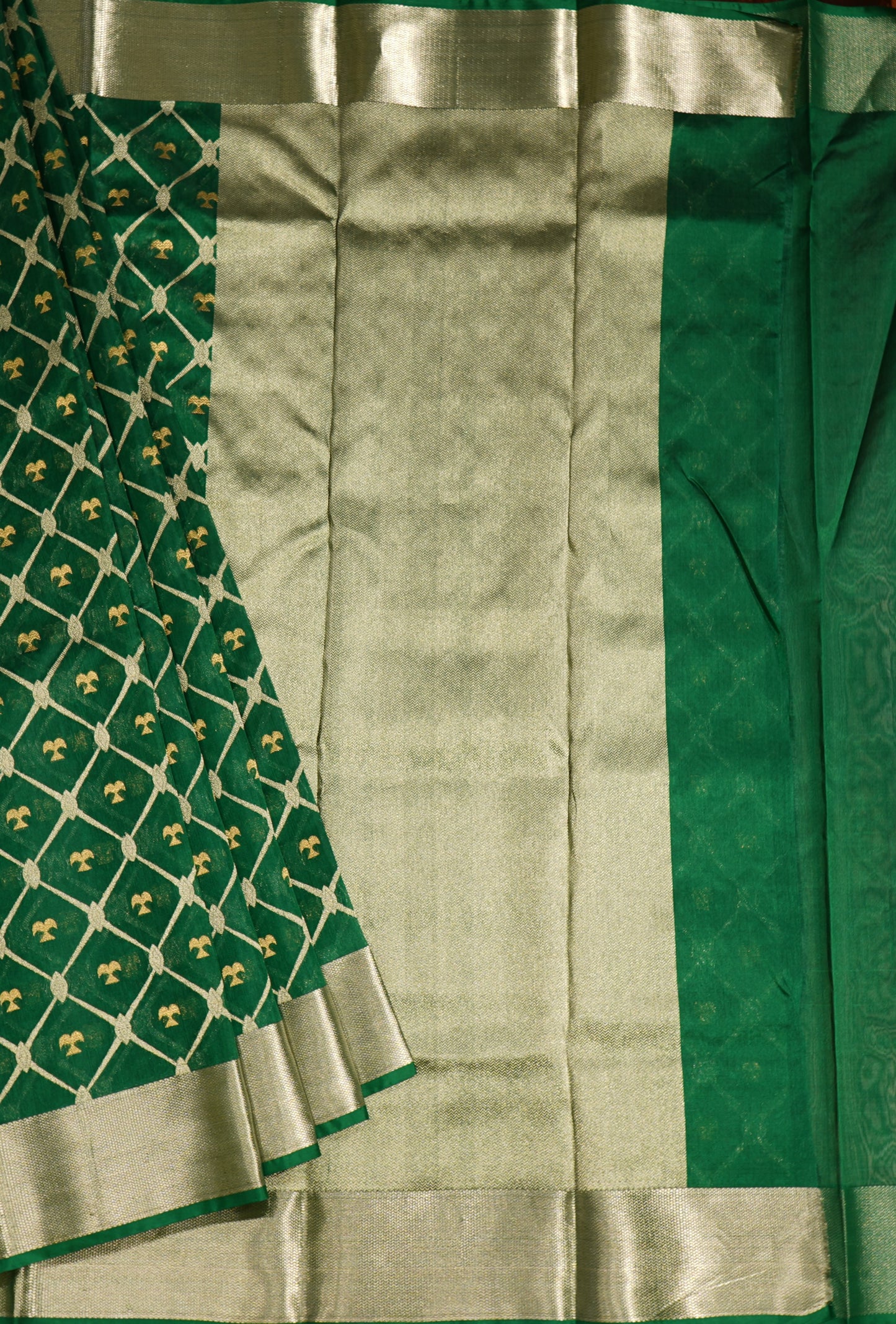 Green Chanderi All Over Zari Siver Zari Border Pure Silk Handloom Saree