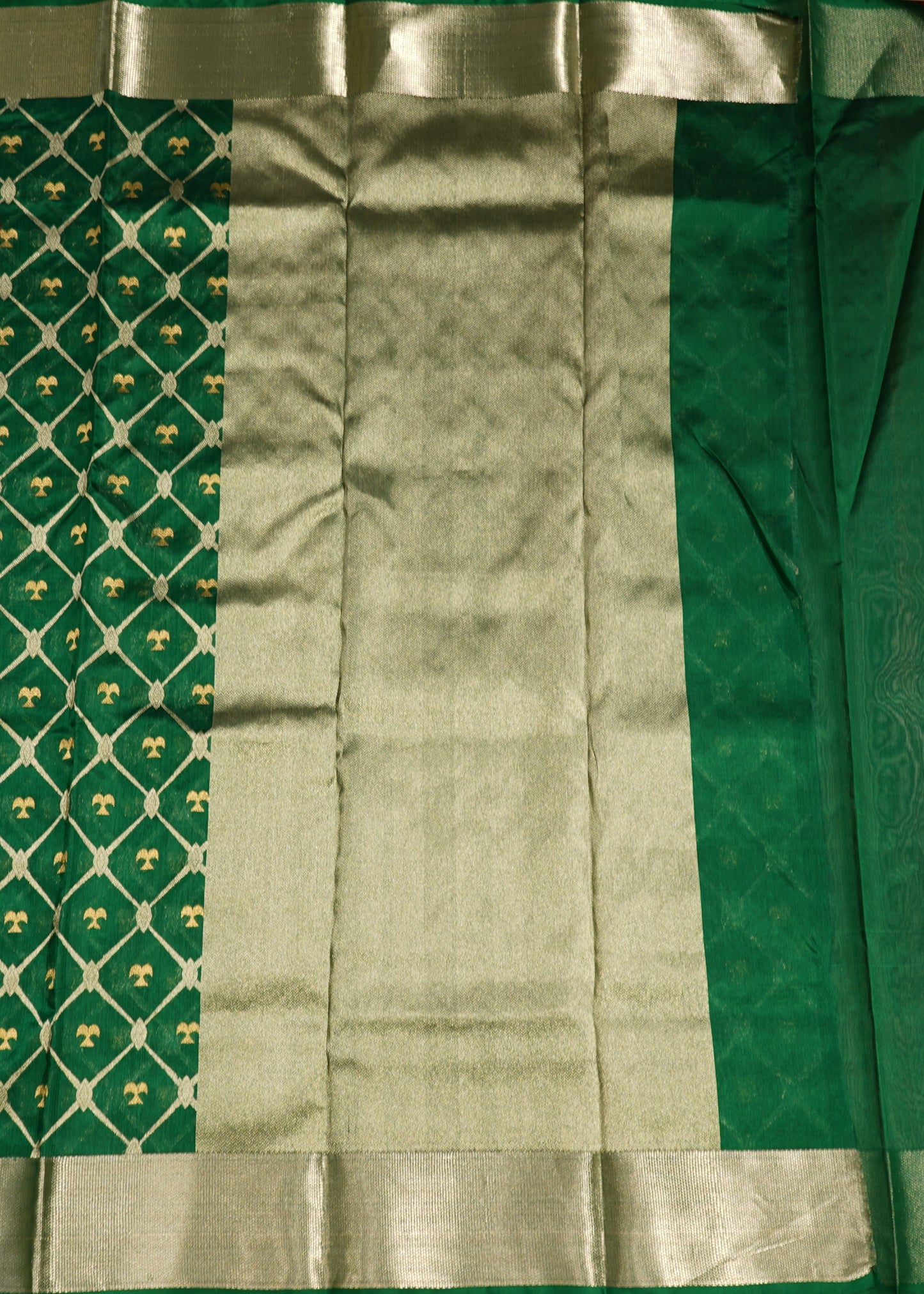 Green Chanderi All Over Zari Siver Zari Border Pure Silk Handloom Saree