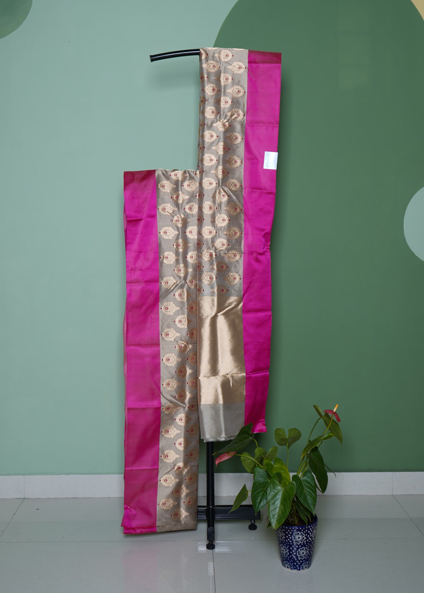 Light Grey Chanderi  All over Zari Pure Silk Handloom Saree