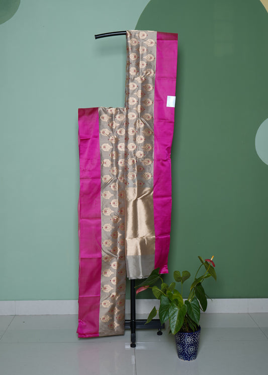 Light Grey Chanderi  All over Zari Pure Silk Handloom Saree