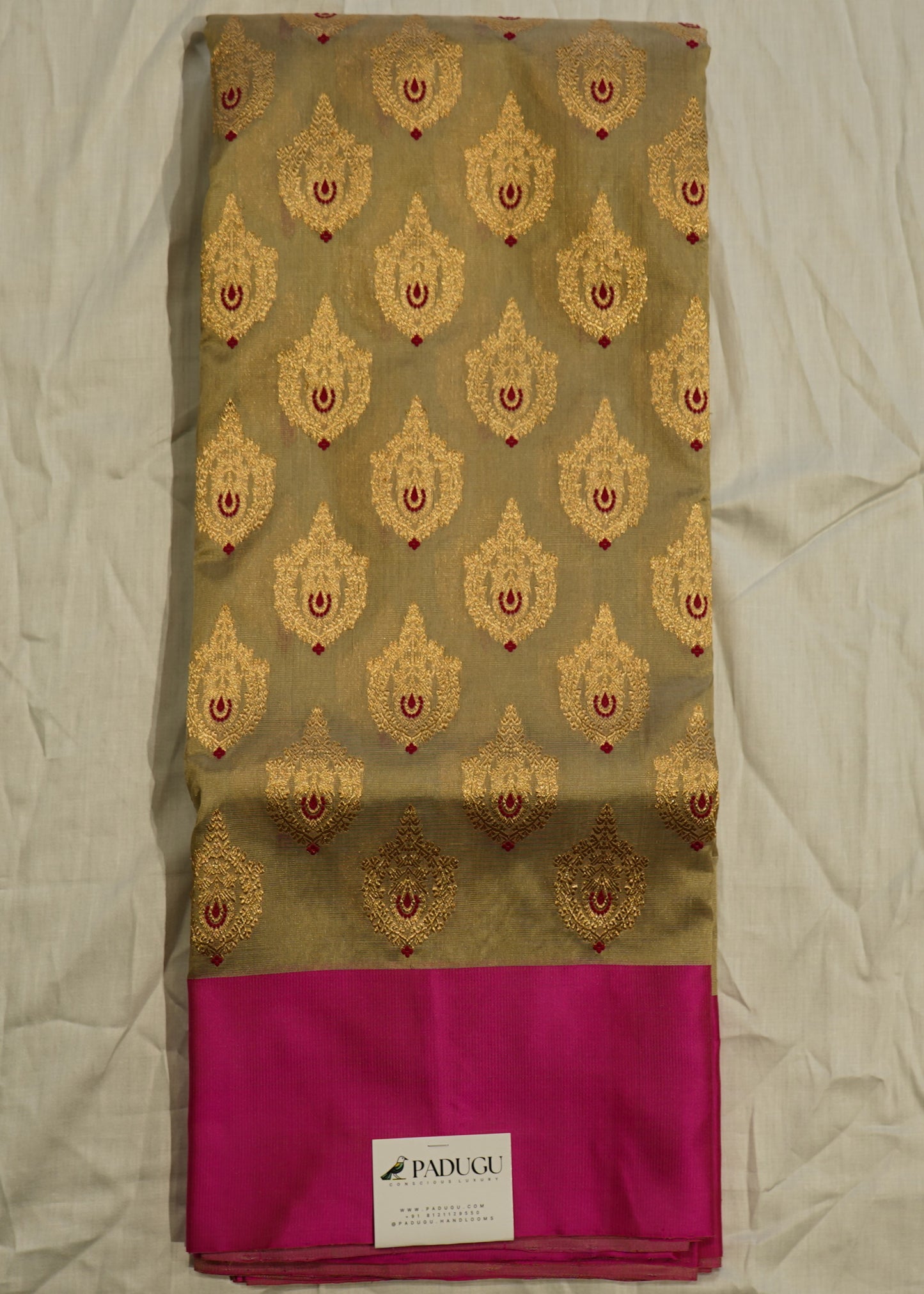 Light Grey Chanderi  All over Zari Pure Silk Handloom Saree