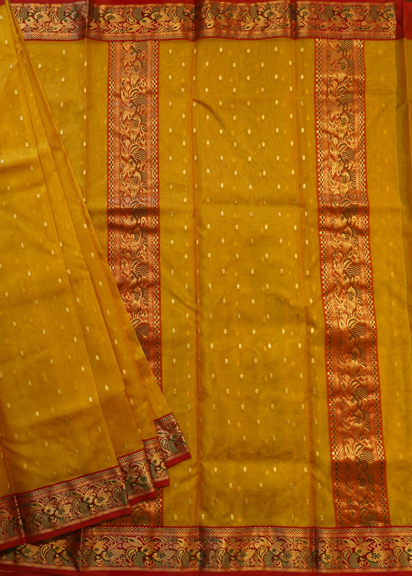 Gold Yellow Chanderi Organza Pure Silk Handloom Saree