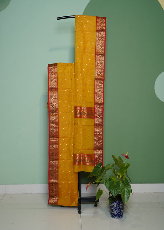 Gold Yellow Chanderi Organza Pure Silk Handloom Saree