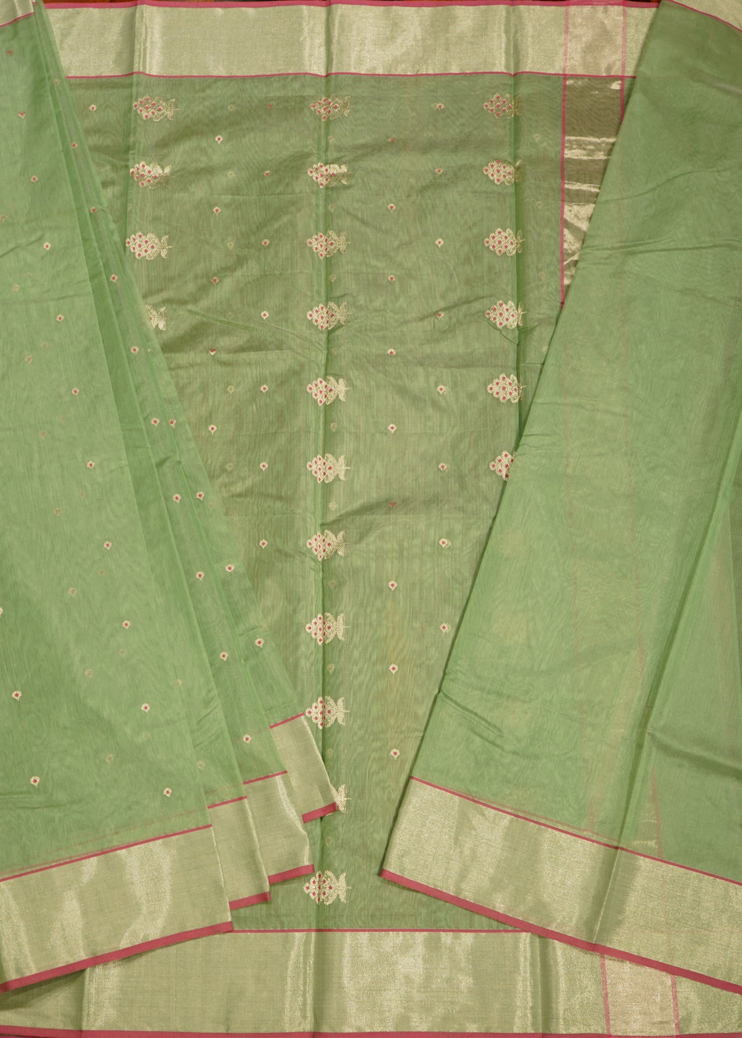 Light Green Chanderi Zari buti  Pure Silk Handloom Saree