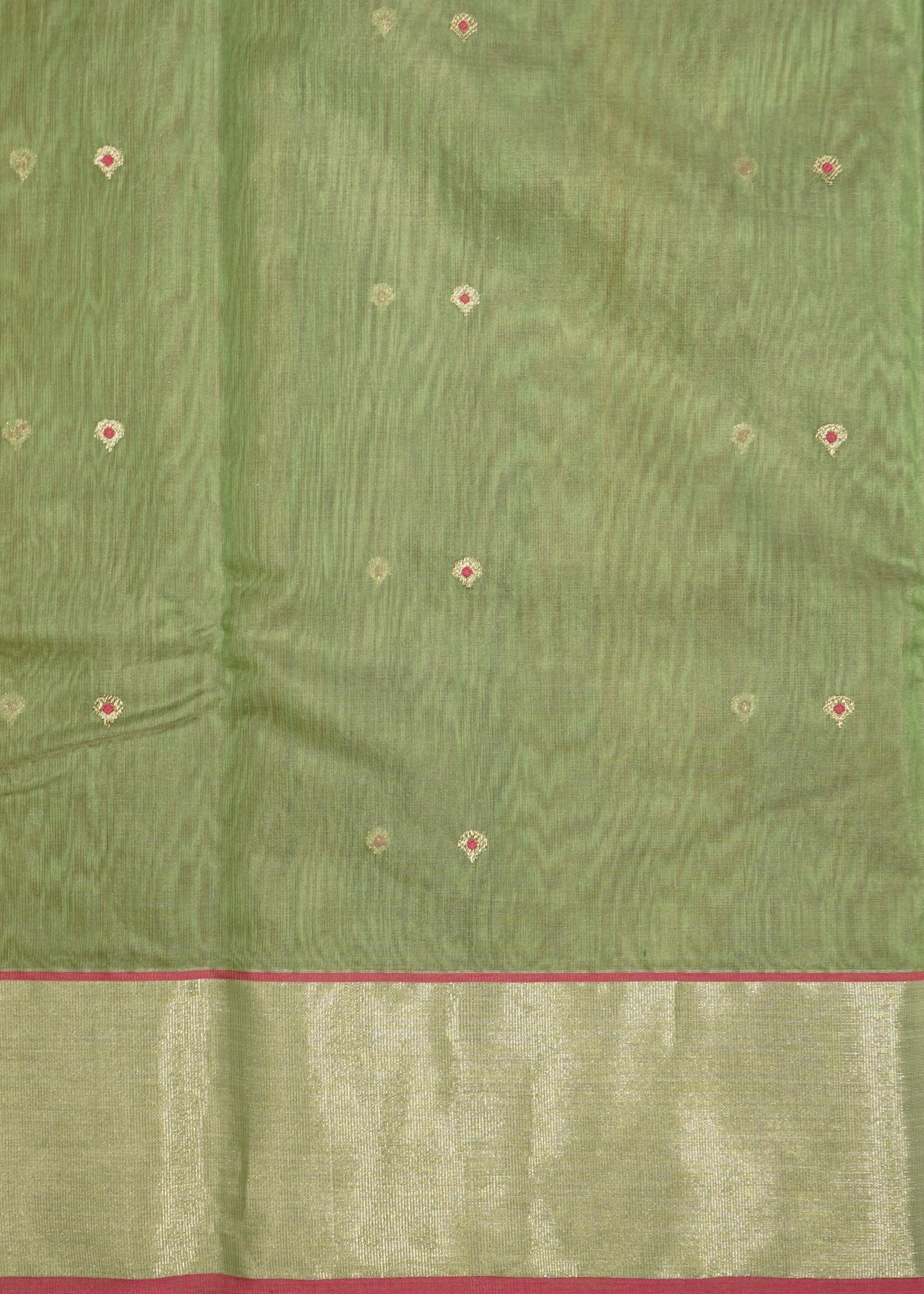 Light Green Chanderi Zari buti  Pure Silk Handloom Saree