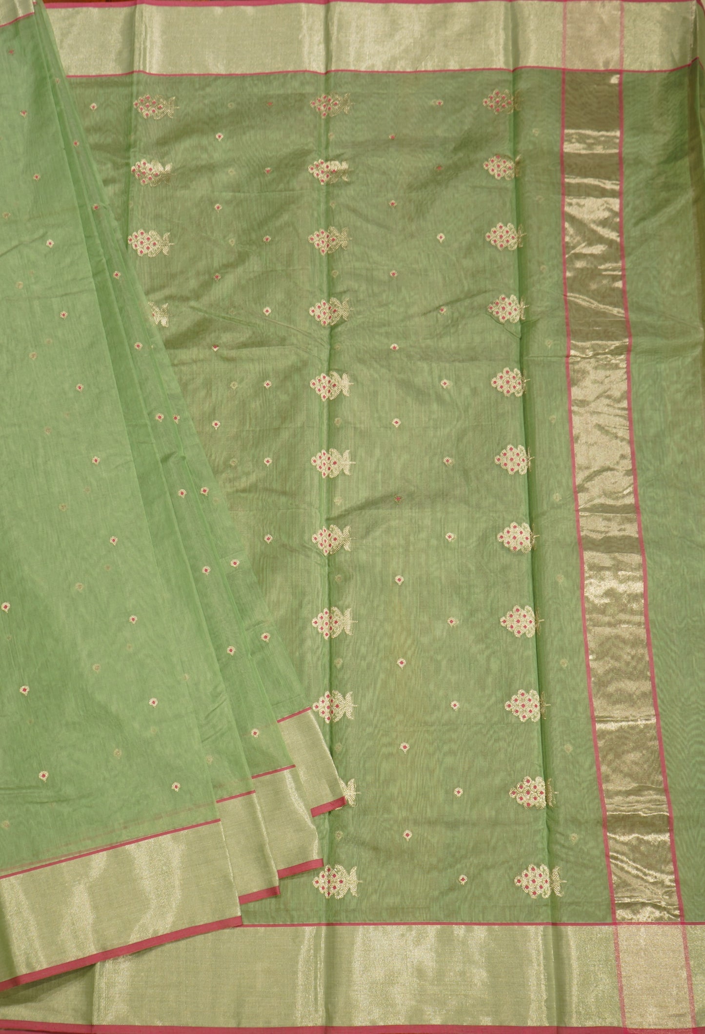 Light Green Chanderi Zari buti  Pure Silk Handloom Saree