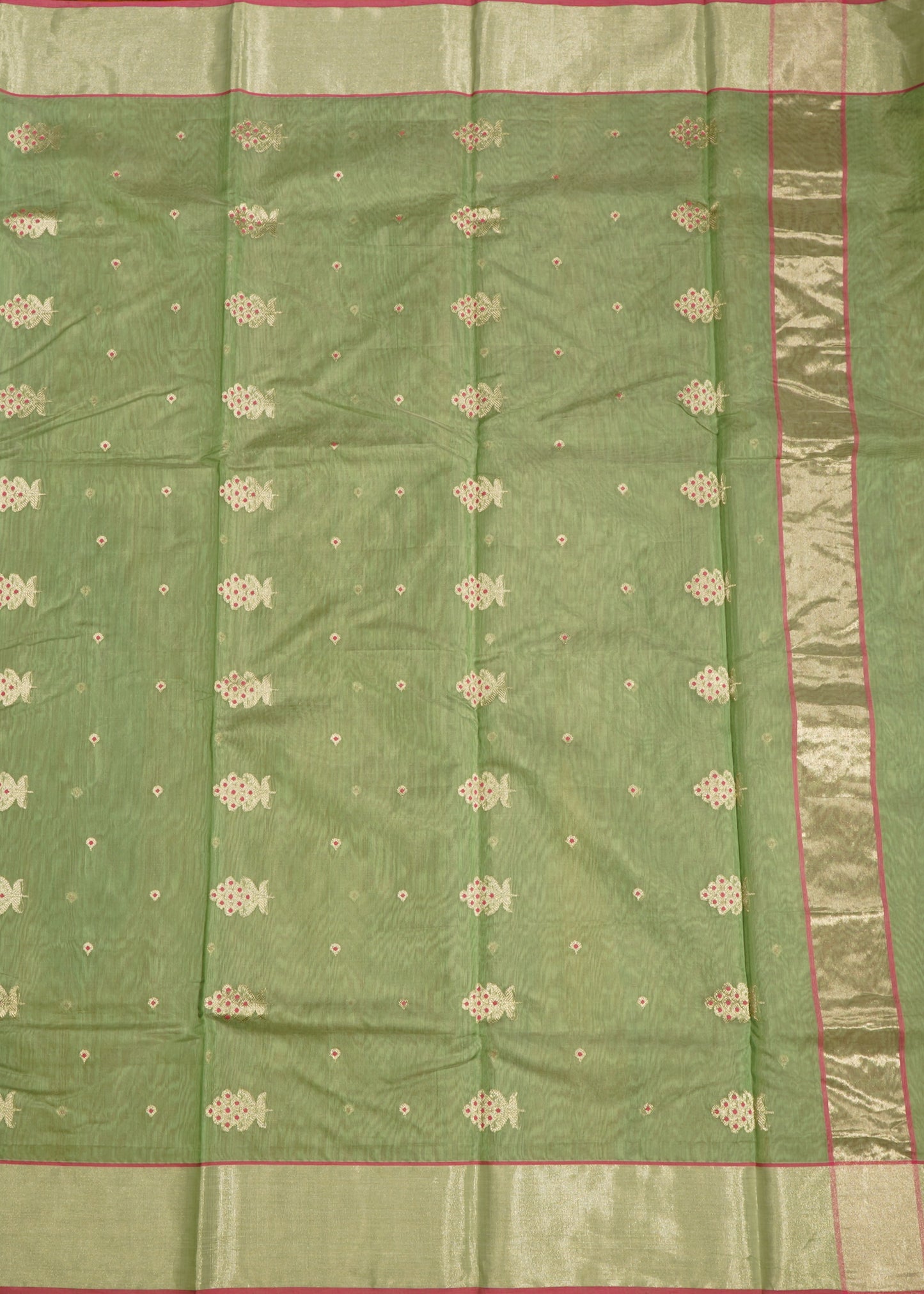 Light Green Chanderi Zari buti  Pure Silk Handloom Saree