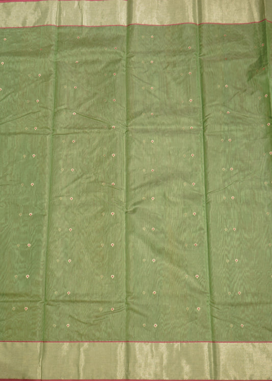 Light Green Chanderi Zari buti  Pure Silk Handloom Saree