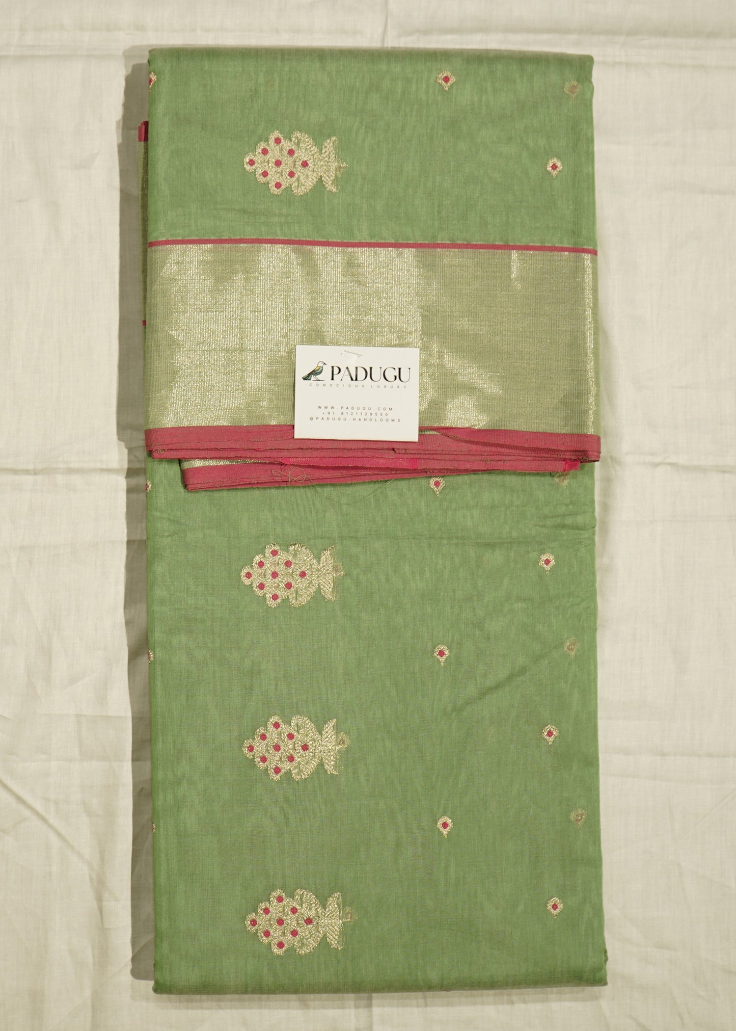 Light Green Chanderi Zari buti  Pure Silk Handloom Saree