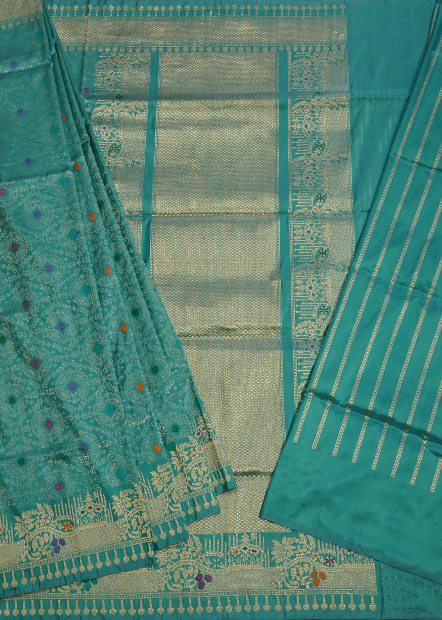 Sky Blue Banaras Katan Tanchio Pure Silk Handloom Saree