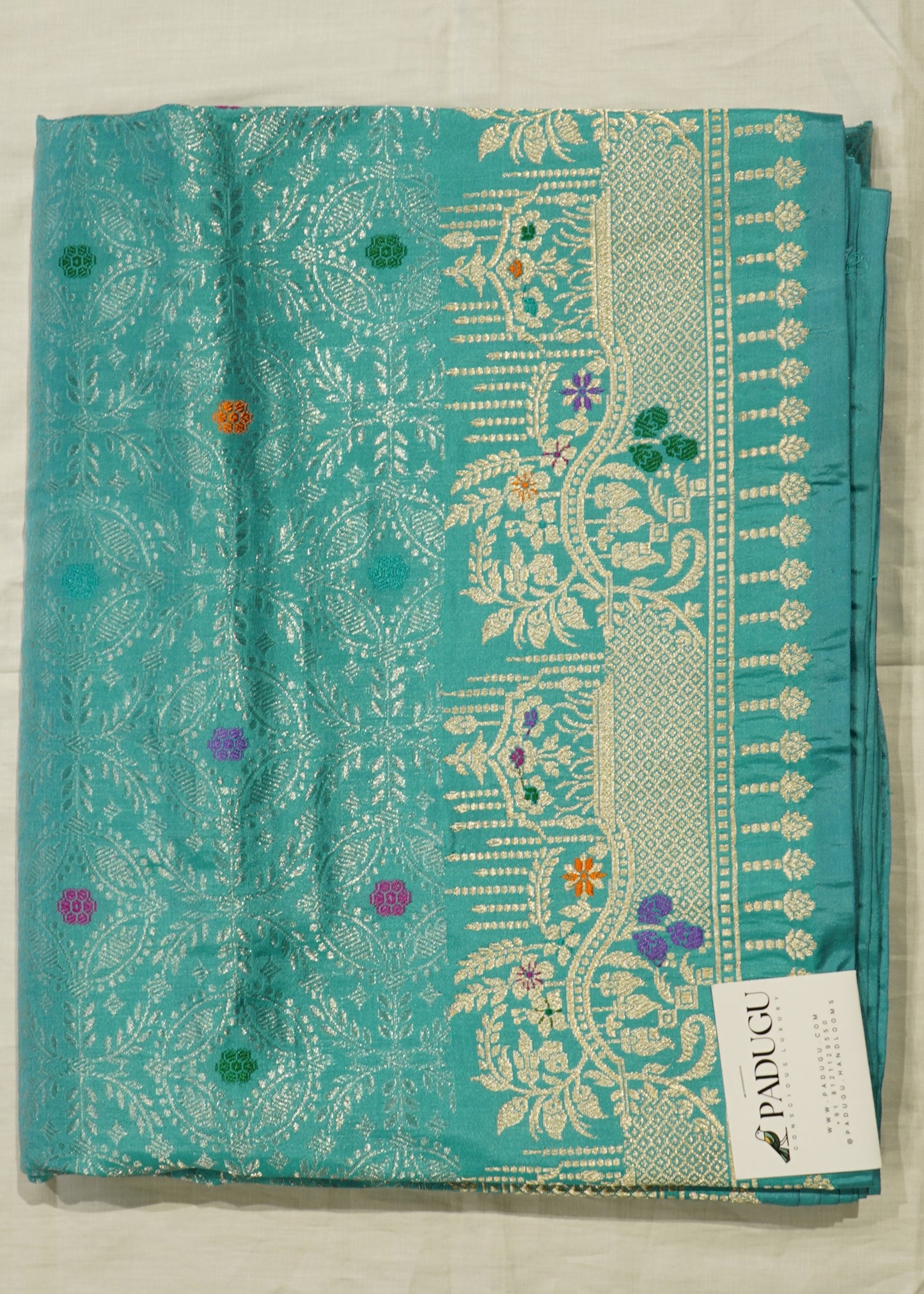 Sky Blue Banaras Katan Tanchio Pure Silk Handloom Saree