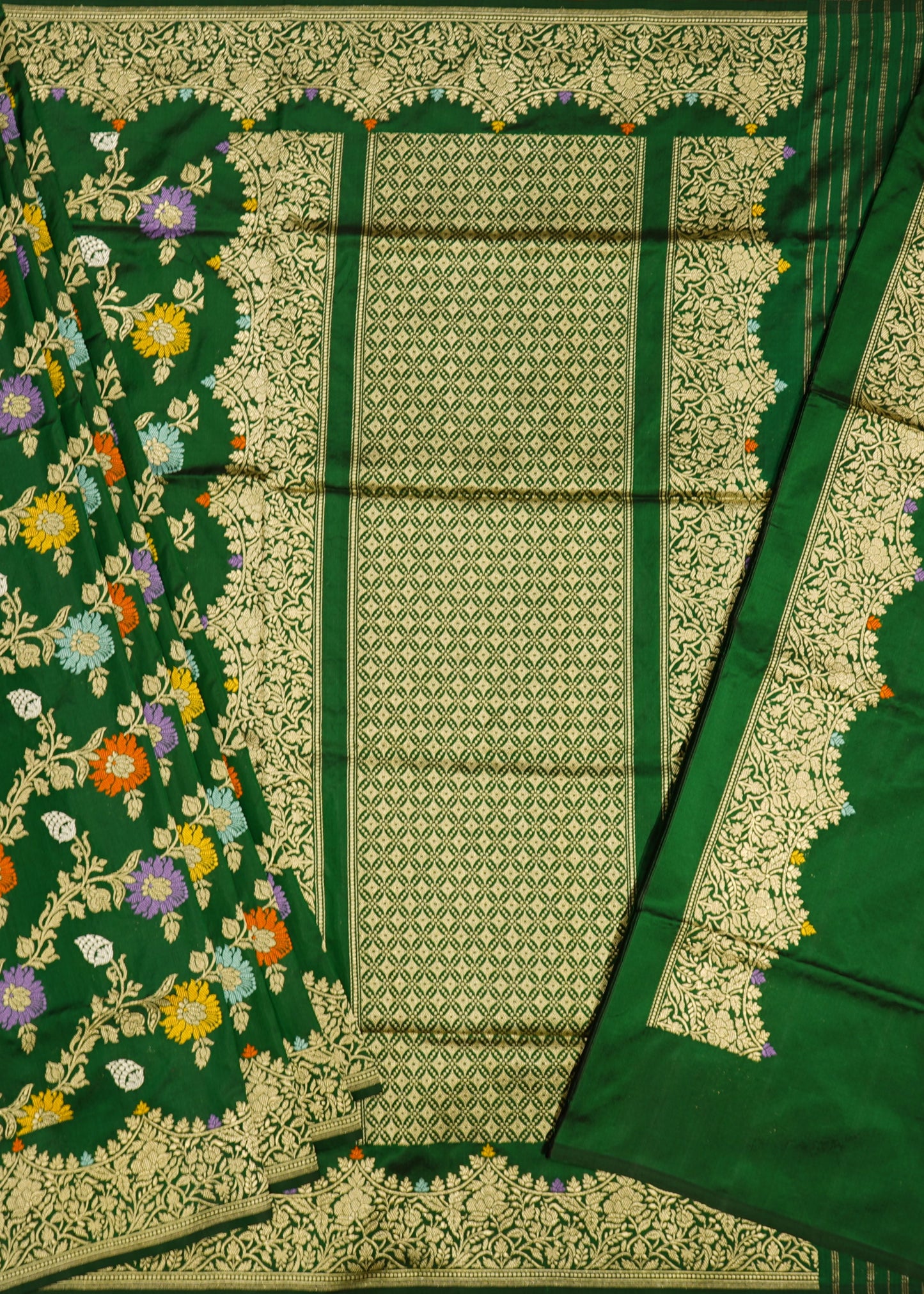 Green Banaras Kanta Kadwa Jagla Zari Meenakari Buti Pure Silk Handoom Saree