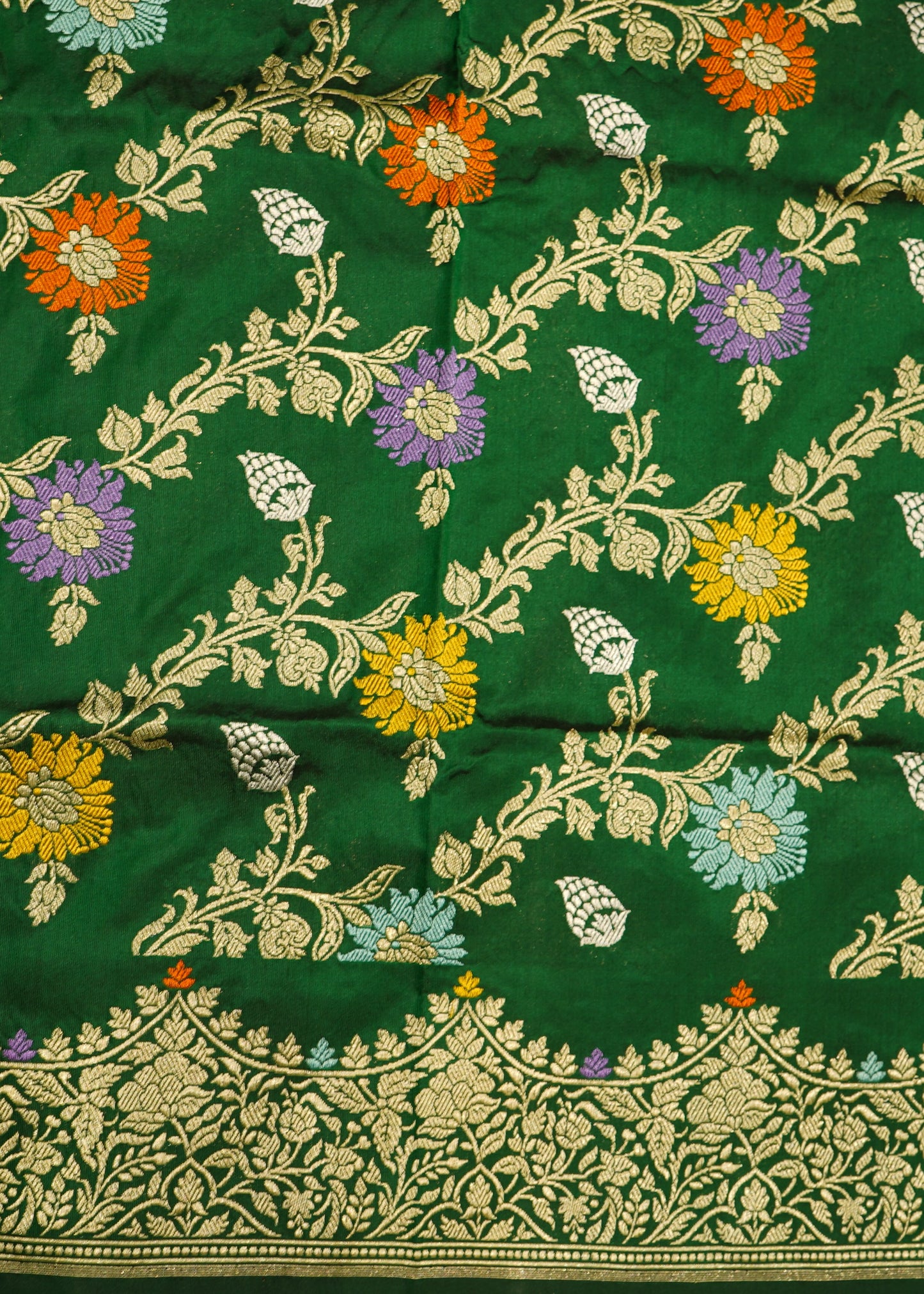 Green Banaras Kanta Kadwa Jagla Zari Meenakari Buti Pure Silk Handoom Saree