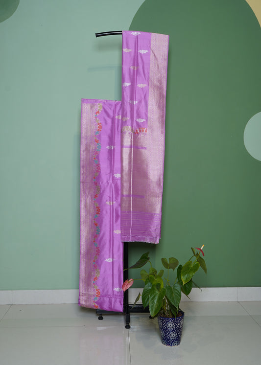 Lavender Banaras Katan all over Pure Silk Handloom Saree