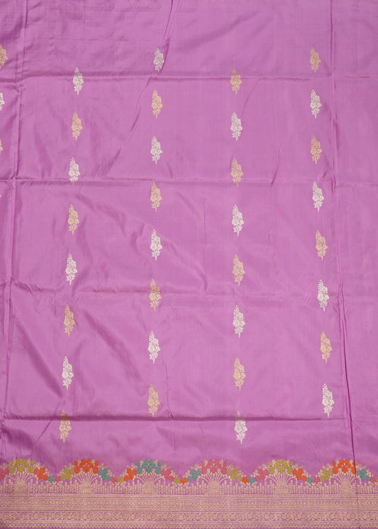 Lavender Banaras Katan all over Pure Silk Handloom Saree