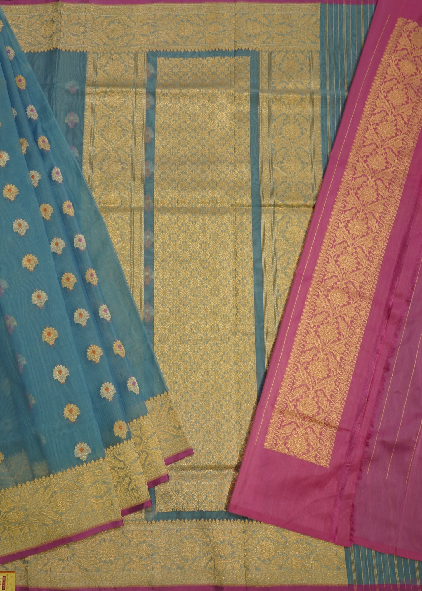 Sky Blue Banaras Iktara Kora Pure Silk Handloom Saree