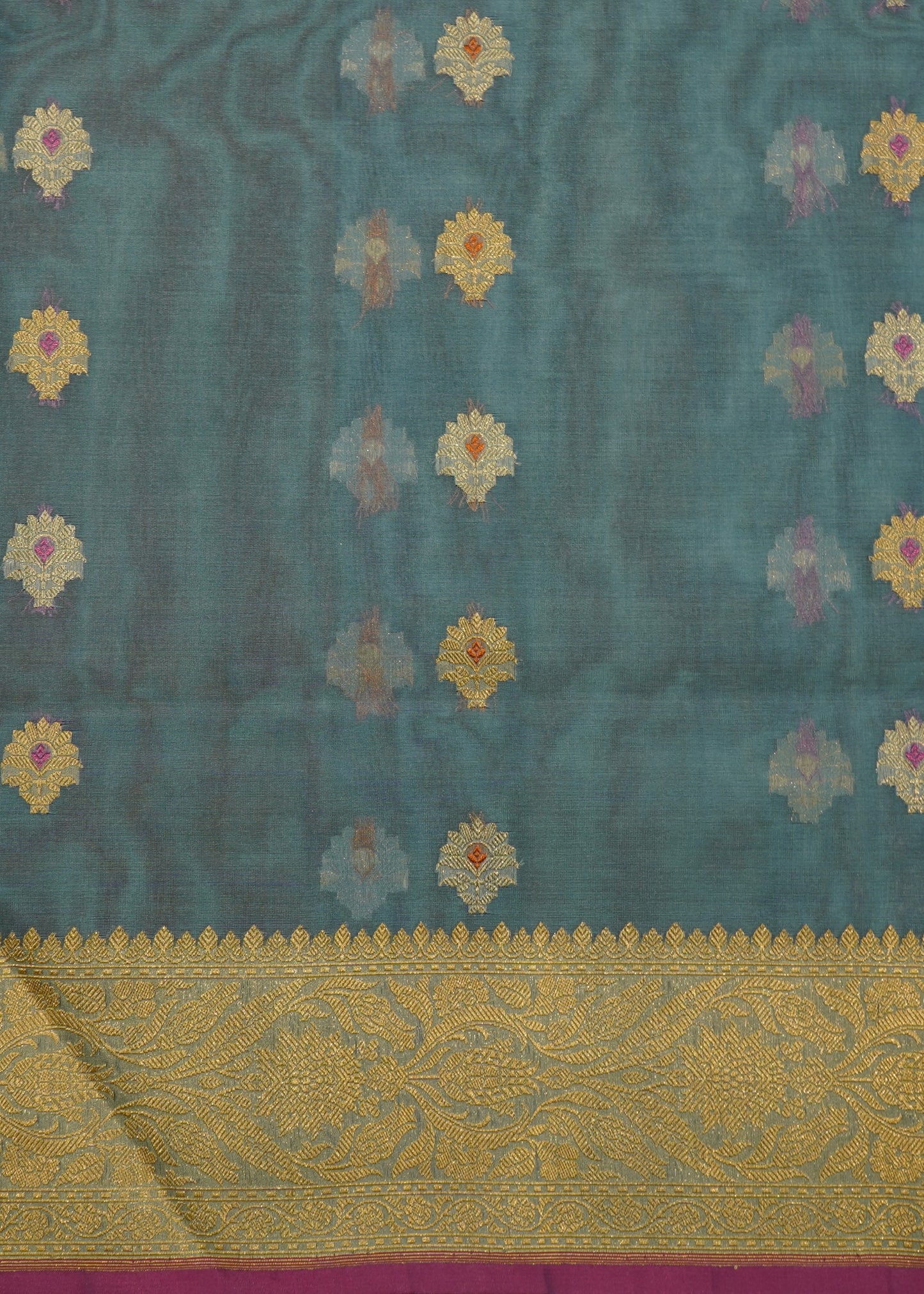 Sky Blue Banaras Iktara Kora Pure Silk Handloom Saree