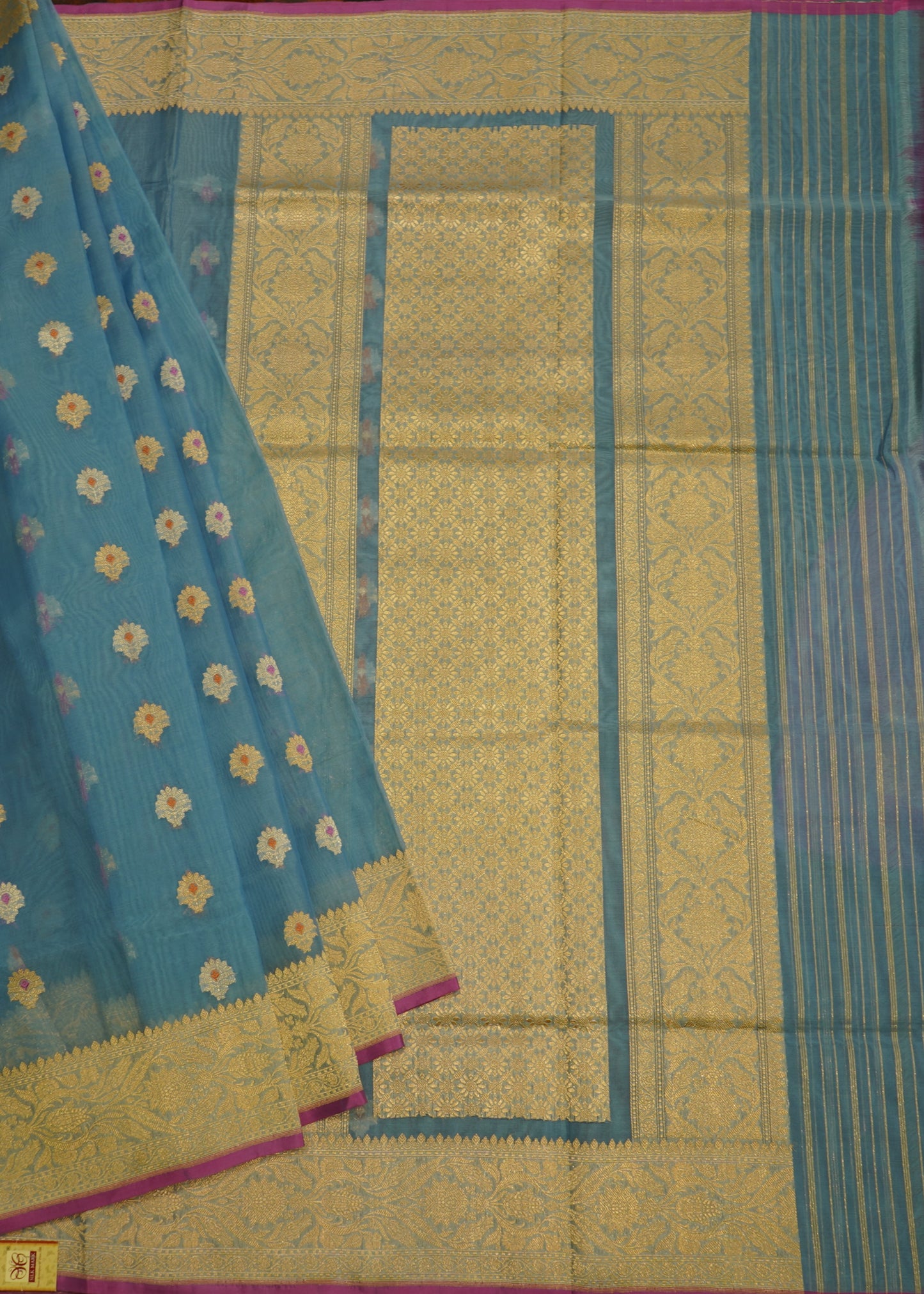 Sky Blue Banaras Iktara Kora Pure Silk Handloom Saree