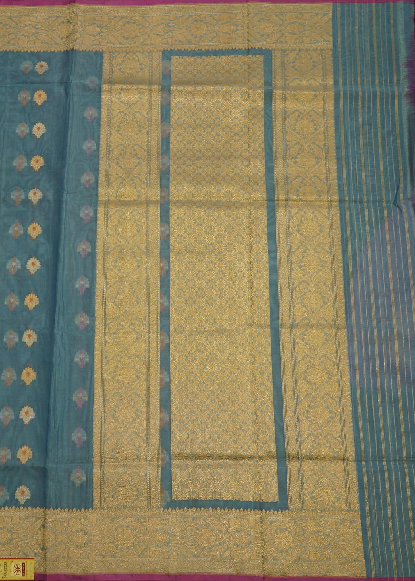 Sky Blue Banaras Iktara Kora Pure Silk Handloom Saree