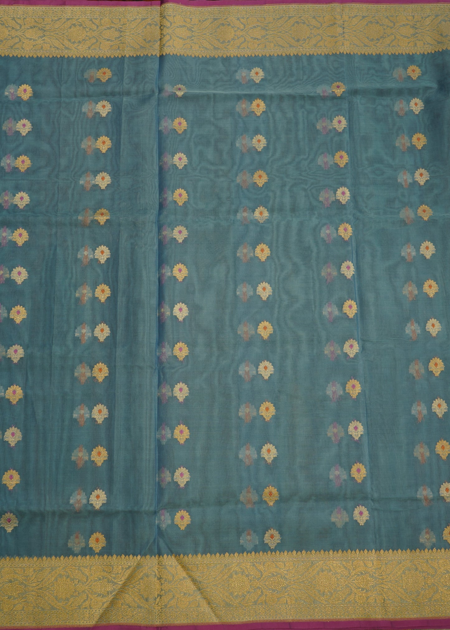 Sky Blue Banaras Iktara Kora Pure Silk Handloom Saree