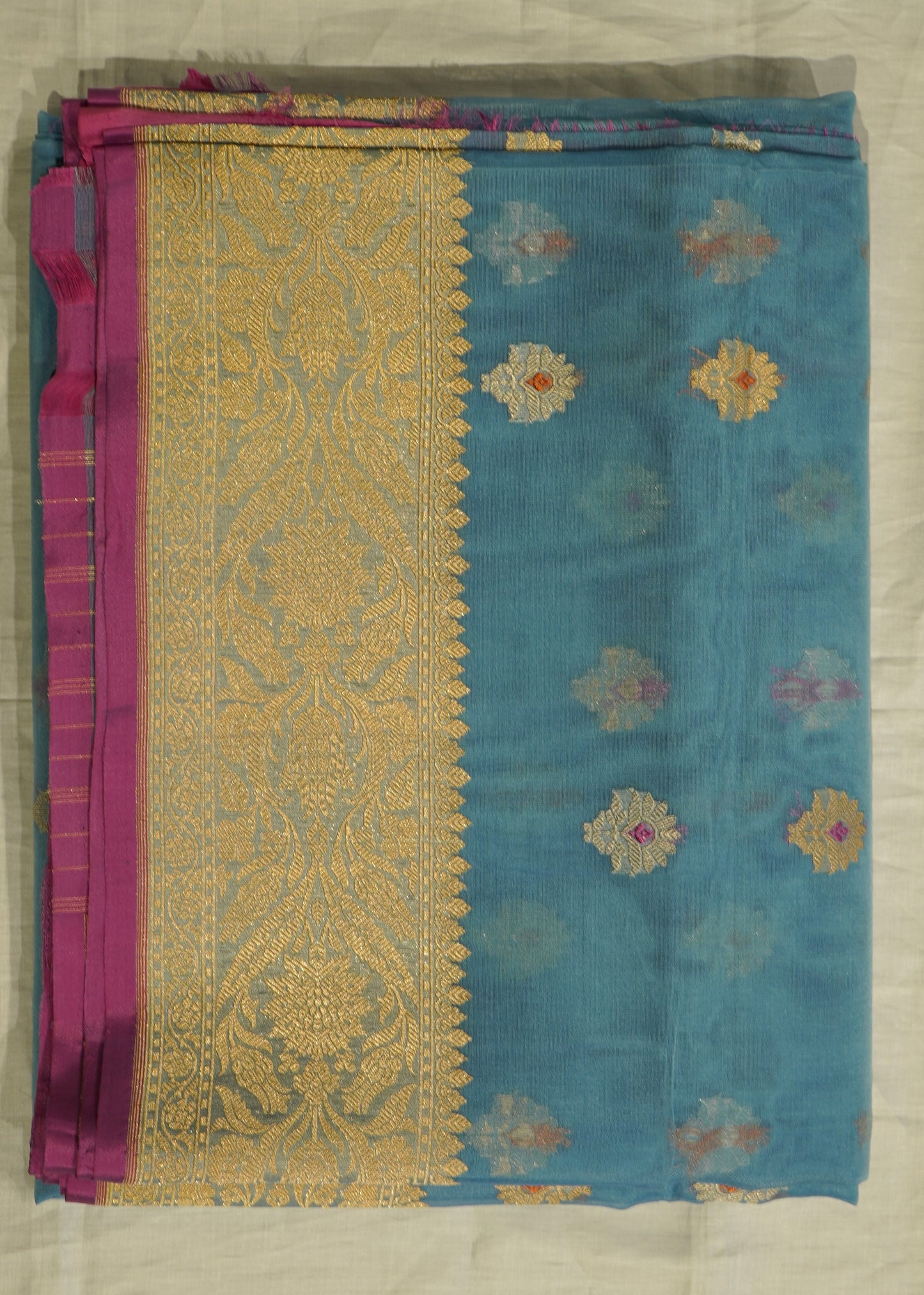 Sky Blue Banaras Iktara Kora Pure Silk Handloom Saree