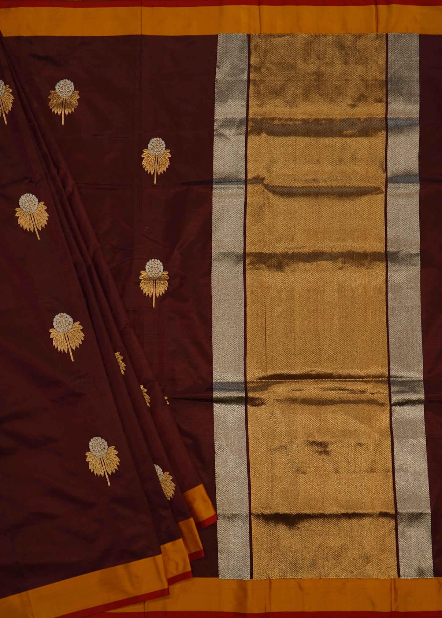 Maroon Banaras Raw Mango Katan Pure Silk Handloom Saree