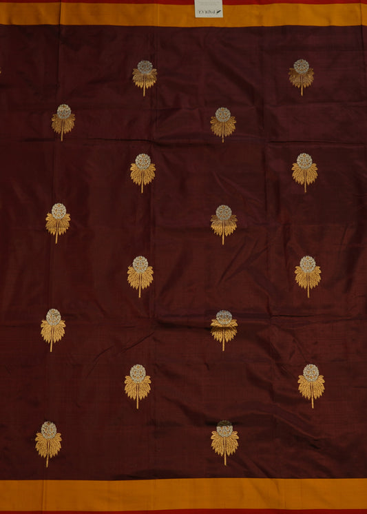 Maroon Banaras Raw Mango Katan Pure Silk Handloom Saree