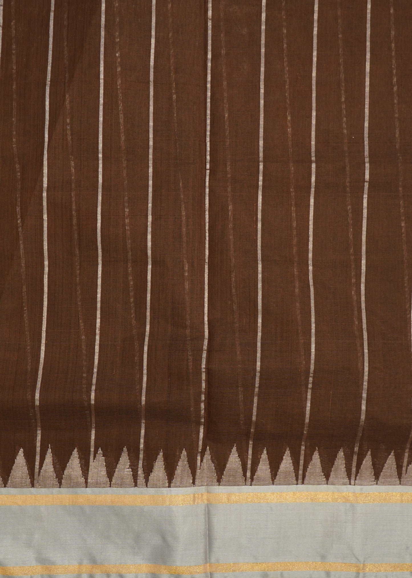 Brown Ponduru Pallu Jamdani  Stripes Pure Cotton Handloom Saree