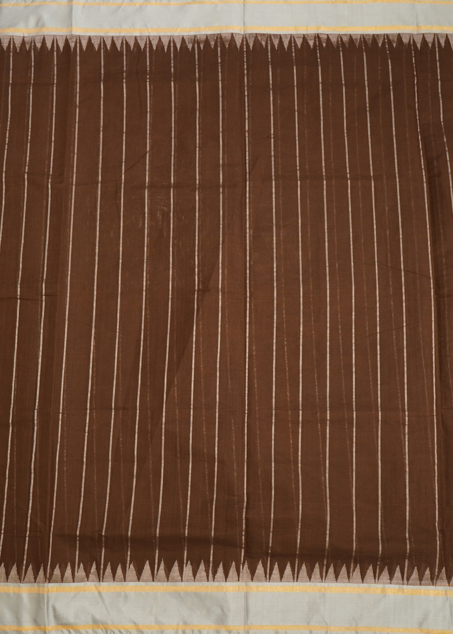 Brown Ponduru Pallu Jamdani  Stripes Pure Cotton Handloom Saree