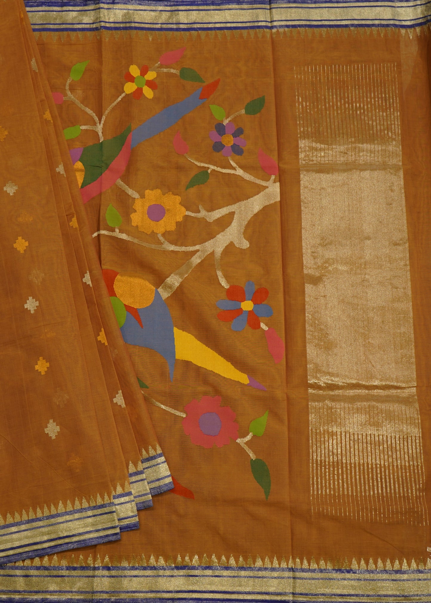 Light Brown Ponduru Pallu Jamdhani Pure Cotton Handloom Saree