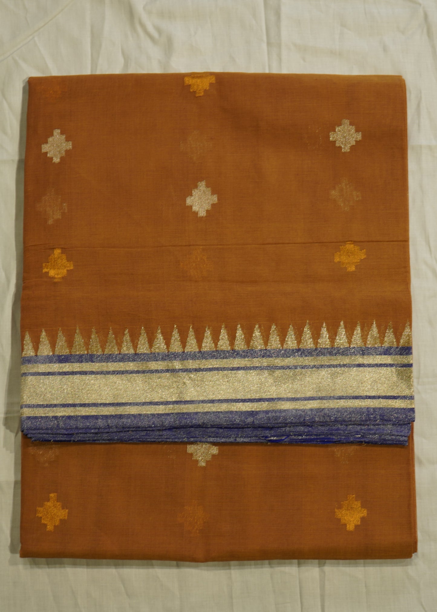 Light Brown Ponduru Pallu Jamdhani Pure Cotton Handloom Saree