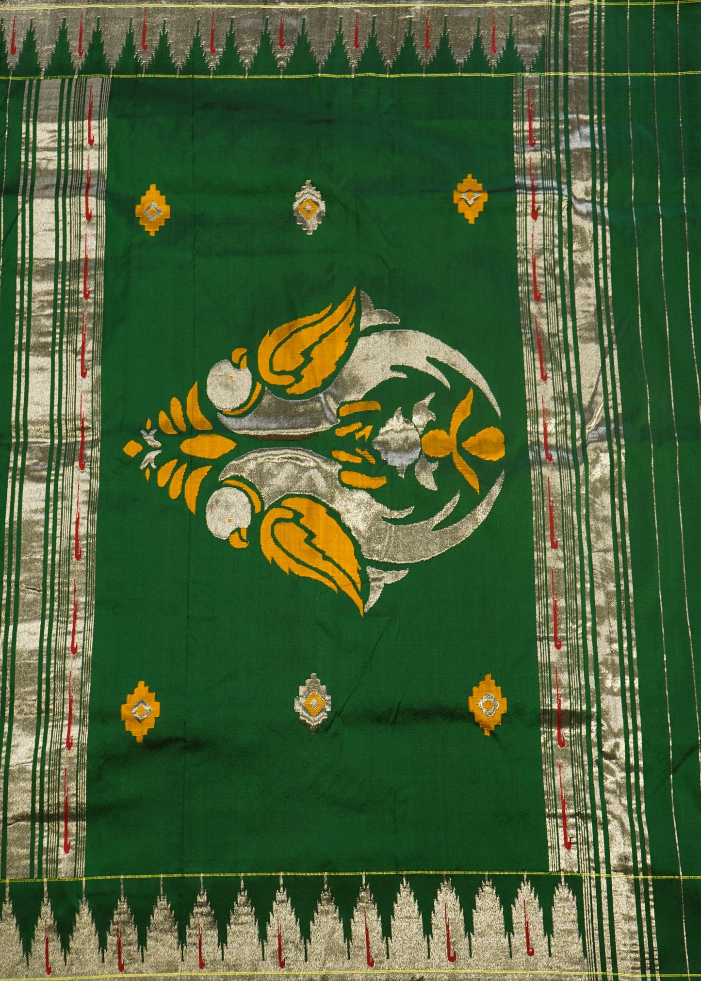 Green Paithani Silver Zari Buti Pure Silk Handloom Saree