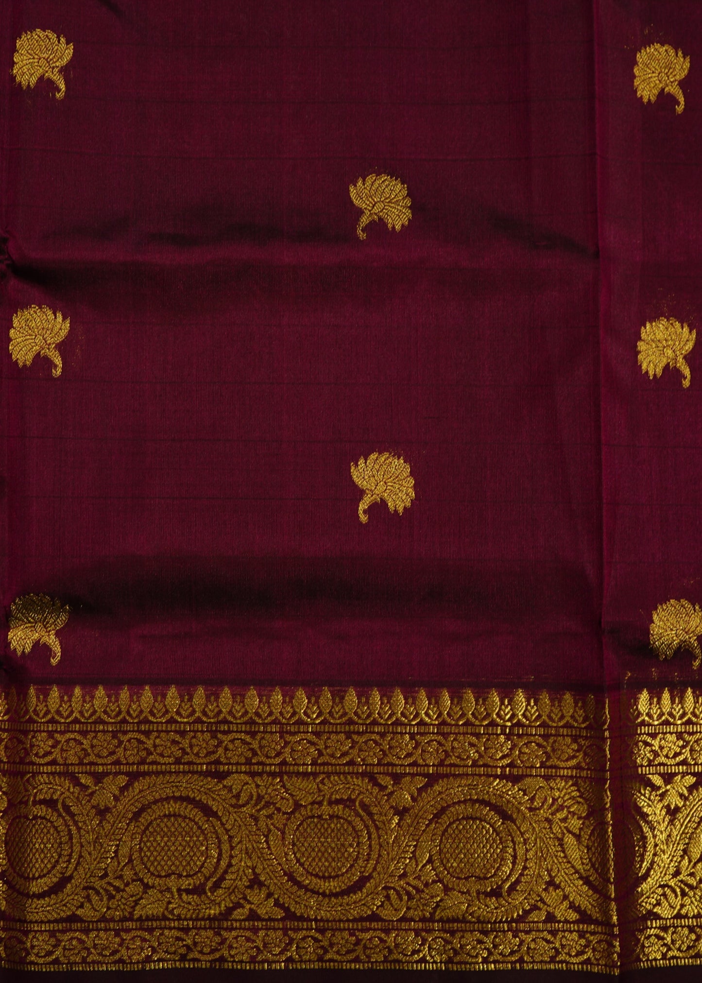 Dark Wine Venkatagiri All Over Zari Pure Silk Handloom Saree